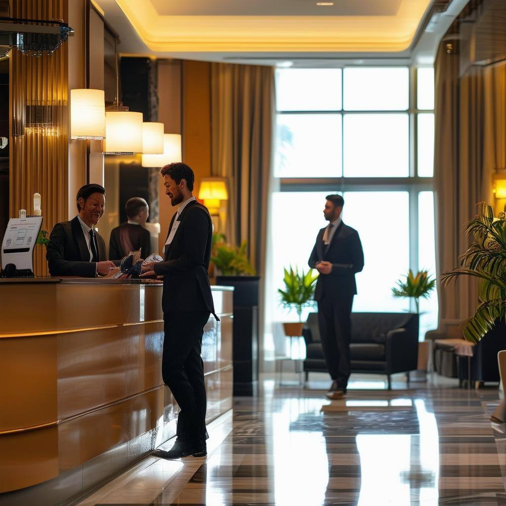 Hotel reception with guest Hotel reception with guest